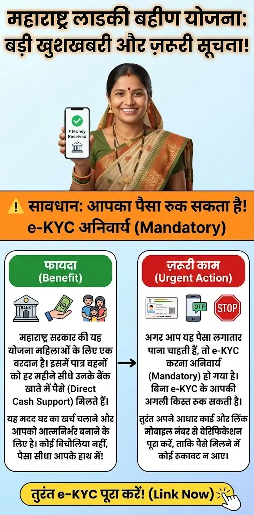 Maharashtra Ladki Bahin Yojana 2026 पात्र महिलाओं के लिए Financial Support और Complete e-KYC
