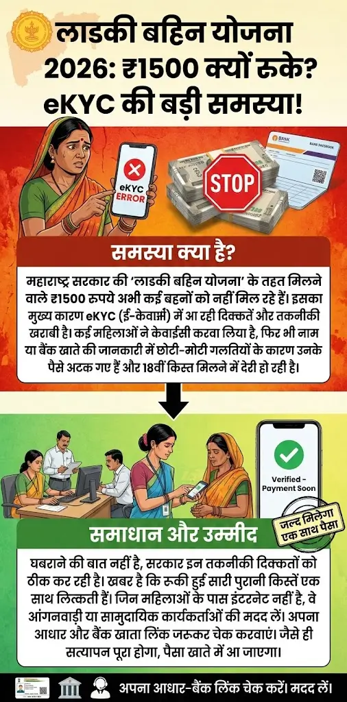 Ladki Bahin Yojana 2026 eKYC Issues के कारण लाखों महिलाओं के Payments में देरी