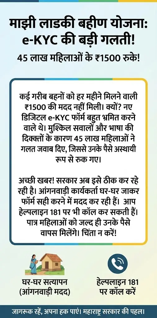 Majhi Ladki Bahin Yojana e-KYC Errors के कारण 45 लाख महिलाएं लाभ से वंचित