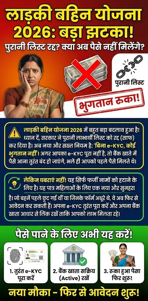 Ladki Bahin Yojana 2026 Update: No e-KYC, No Payment? पुरानी Beneficiary List खारिज, नया मौका घोषित