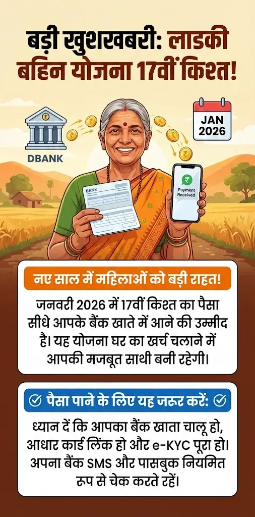 Ladki Bahin Yojana 17th Installment 2026: January Payment Release Date (भुगतान जारी होने की तारीख) घोषित